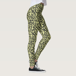 Legging Impressão de Paisley Preto-Cinto-Cinto nas Pernas
