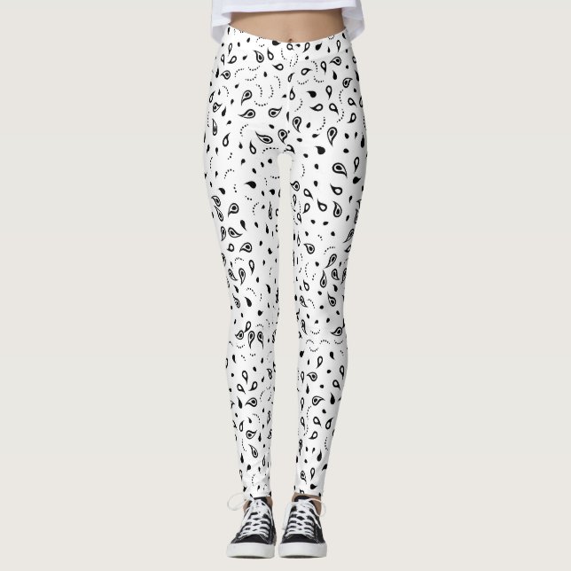 Legging Impressão de Paisley Preto e Branco (Frente)