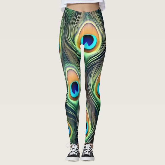 Legging Impressão de pavão exótico (Frente)