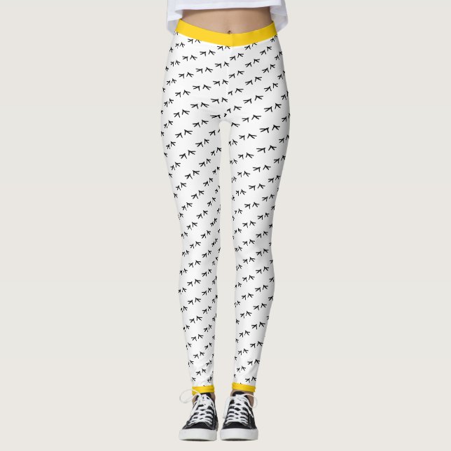 Legging Impressão de Pé de Galinha Louco Amarelo (Frente)