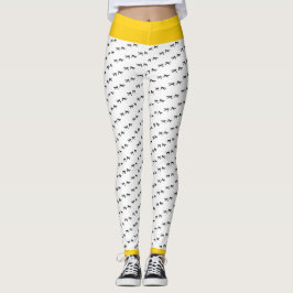 Legging Impressão de Pé de Galinha Preto e Branco Amarelo