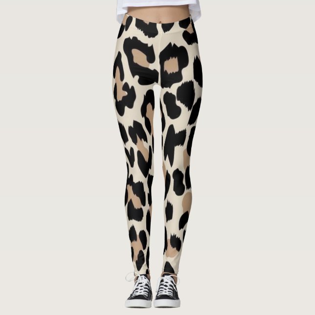 Legging Impressão de pele castanha-leopardo e negra (Frente)