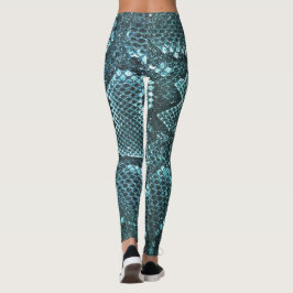 Legging impressão de pele de cobra teal, padrão de escalas