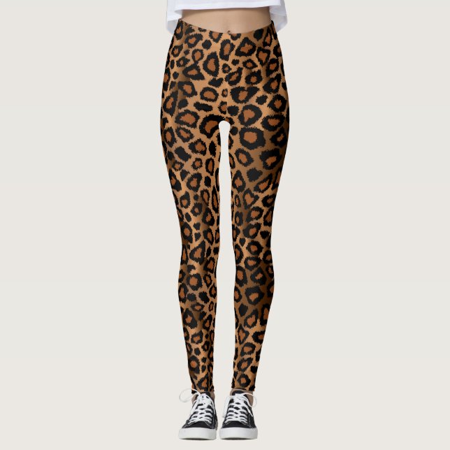 Legging Impressão de peles de animais de leopardo castanho (Frente)
