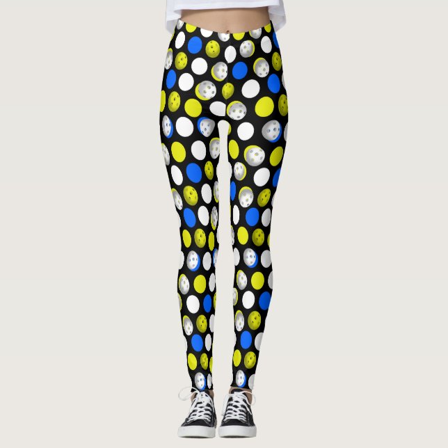 Legging Impressão de Pickleball - bolinhas azuis brancas (Frente)