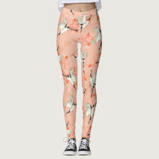 Legging Impressão de pintura de pássaros cor-de-rosa com p