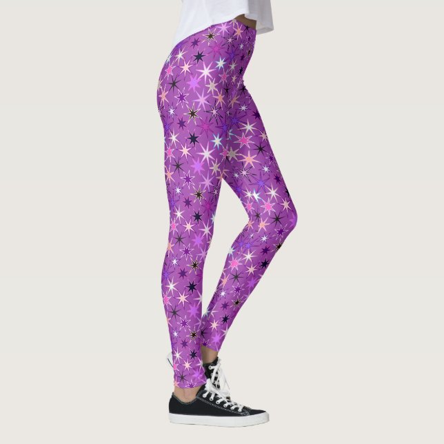 Legging Impressão de Starburst Moderno, Roxo Violeta e Orq (Direita)