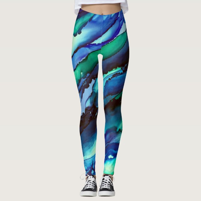 Legging Impressão de Tinta Azul de Álcool (Frente)