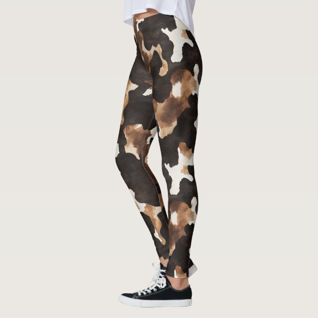 Legging Impressão de Vaca Creme Marrom Preto (Esquerda)