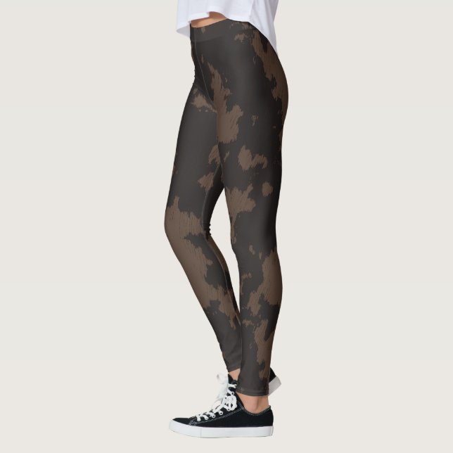 Legging Impressão de Vaca Faux, Castanho Escuro e Castanho (Esquerda)