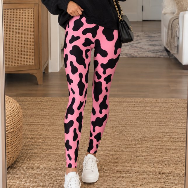 Legging Impressão de Vaca Preta Rosa (Criador carregado)