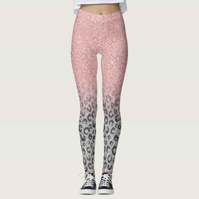 Legging Impressão do Leopardo Glitter Silver Dourado Elega (Frente)