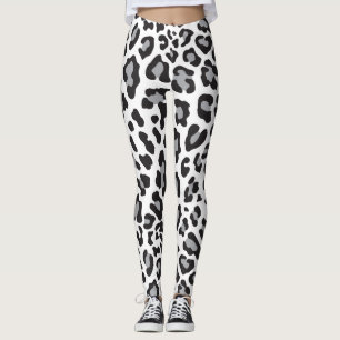 Legging Impressão do Leopardo Preto, Branco e Cinza