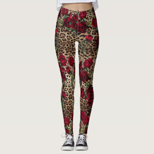 Legging Impressão do Rosa vermelha Leopardo