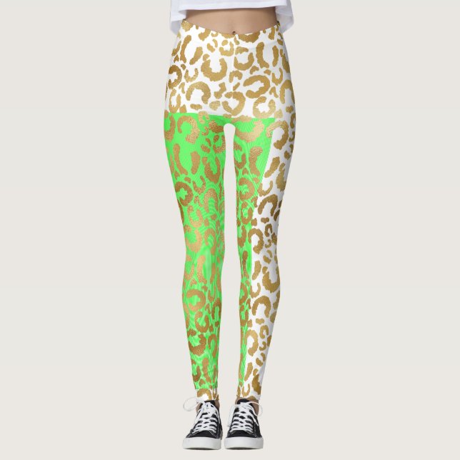 Legging Impressão Dourada sobre o Leopardo Elegante (Frente)