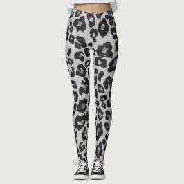 Legging Impressão em animais de leopardo preto-e-cinza