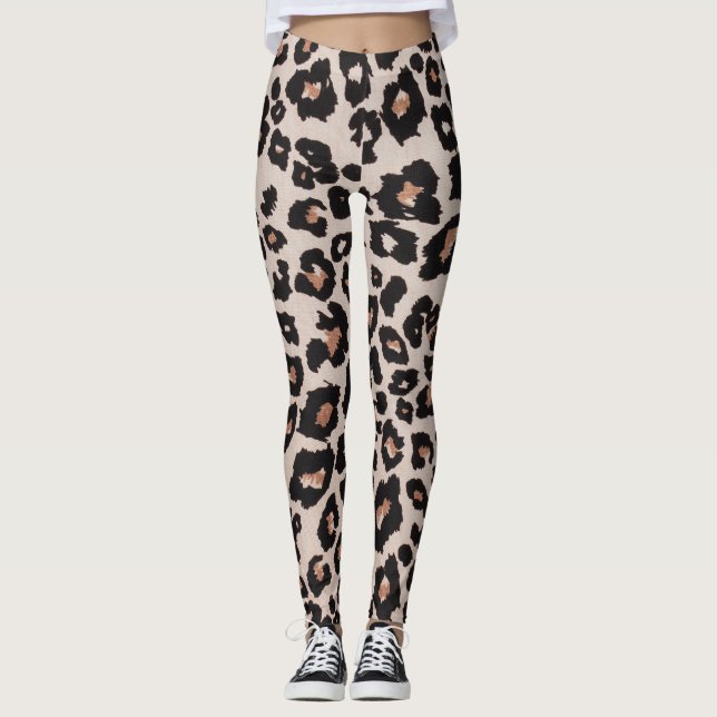 Legging Impressão em animais de leopardo preto-e-cinza (Frente)