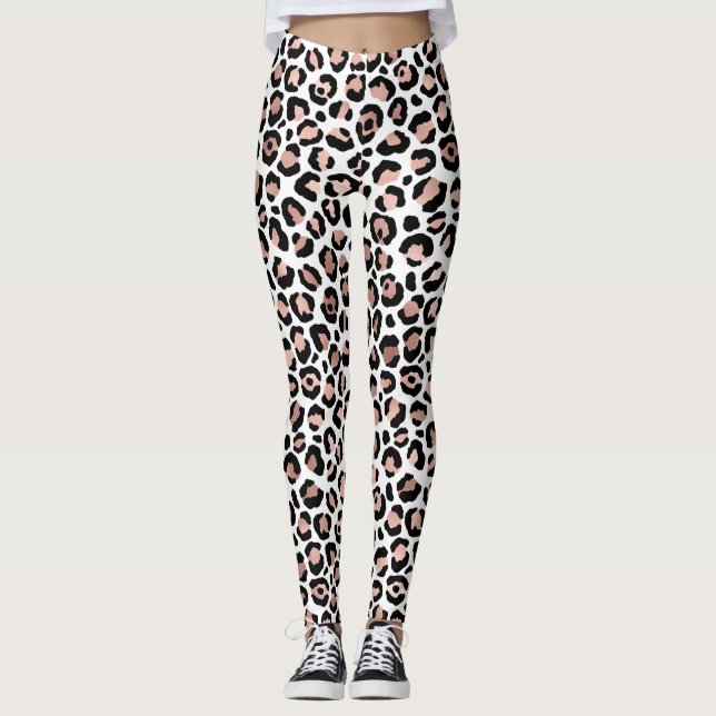 Legging Impressão em animais de leopardo preto e rosa (Frente)