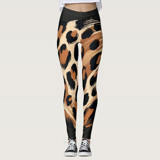 Legging Impressão em animais-leopardo pintada com creme ca (Frente)
