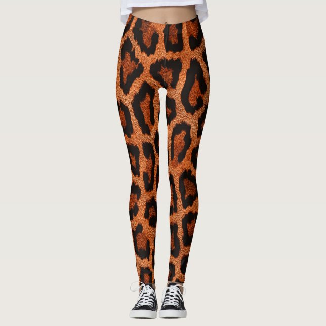 Legging Impressão em animais-leopardo preto-vermelho-amare (Frente)
