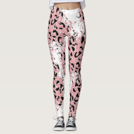 Legging Impressão em animais rosa e preto em branco