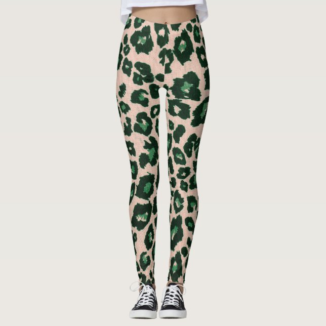 Legging Impressão em animais verde-castanho-negro-leopardo (Frente)