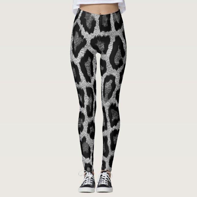 Legging Impressão em cinza de Leopardo Negro (Frente)