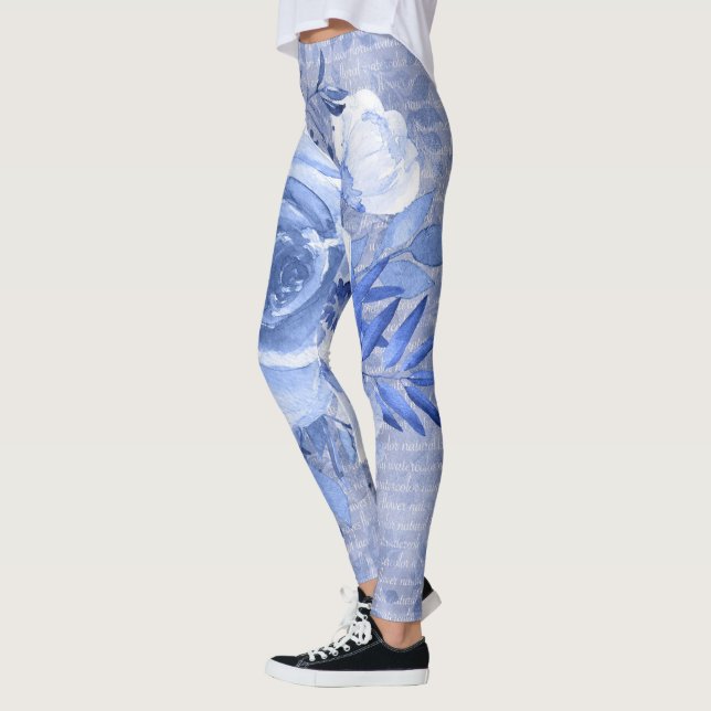 Legging Impressão Floral Azul, Design Flor (Esquerda)