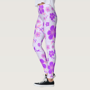 Legging Impressão Floral bonito Roxo e Rosa na Lavanda
