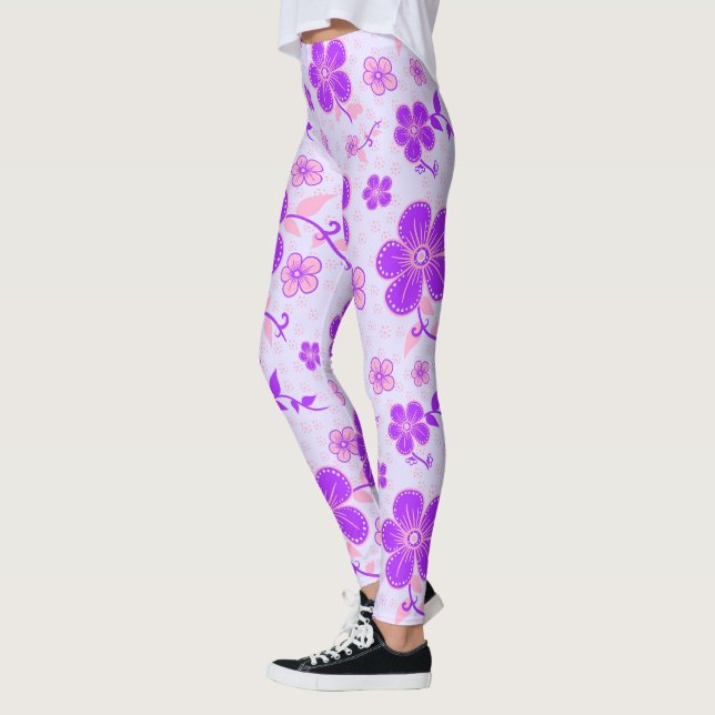 Legging Impressão Floral bonito Roxo e Rosa na Lavanda (Esquerda)