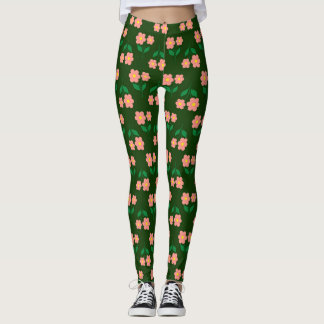 Legging Impressão floral cor-de-rosa e laranja em verde ri