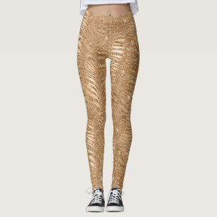 Legging Impressão Glitzy Brilhante de Zebra Sparkle Dourad