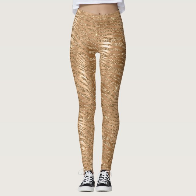 Legging Impressão Glitzy Brilhante de Zebra Sparkle Dourad (Frente)