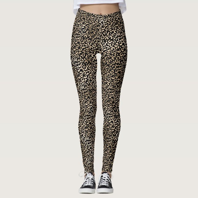 Legging Impressão Grelha Dourada Negra Menina Leopardo (Frente)