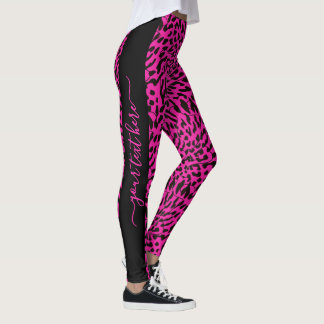 Legging Impressão Leopard Rosa Quente para Adicionar Texto