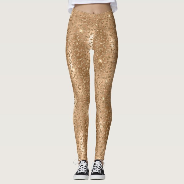 Legging Impressão Leopardo com Glitter Dourada (Frente)
