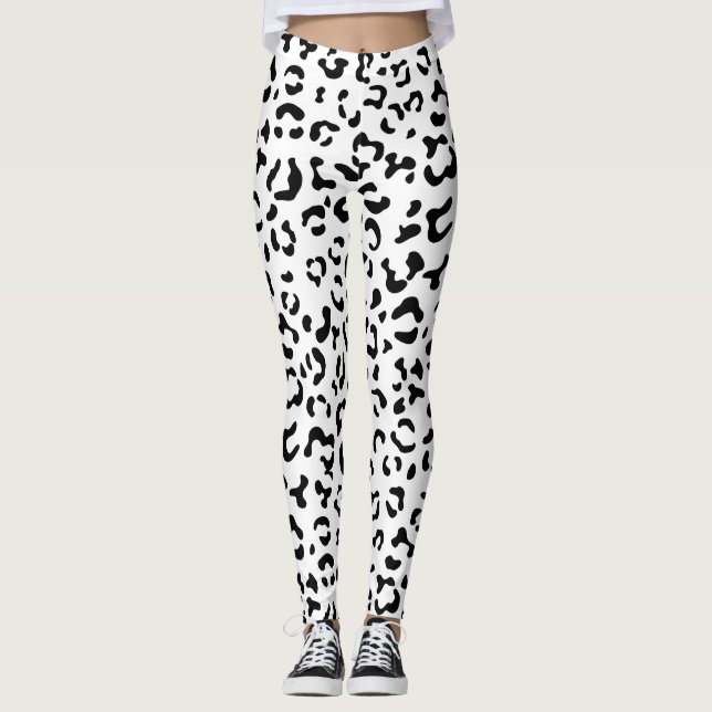 Legging Impressão Leopardo, Manchas Leopardo, Preto E Bran (Frente)