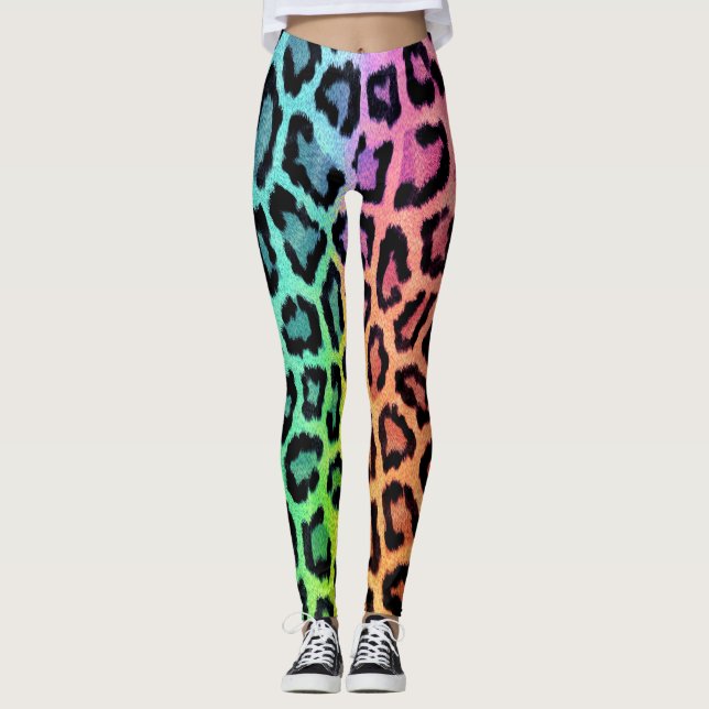 Legging Impressão Leopardo Multicolorida Divertida (Frente)
