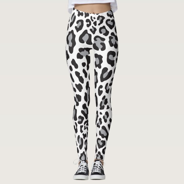 Legging Impressão Leopardo Preta, Branca e Cinza (Frente)