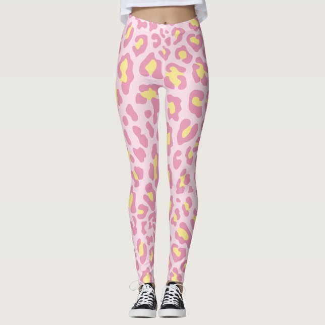 Legging Impressão Leopardo Rosa e Amarelo (Frente)
