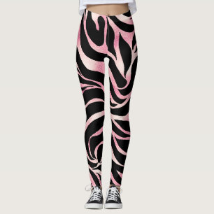 Legging Impressão Negra-Negra-Negra Elegante Rosa Dourada