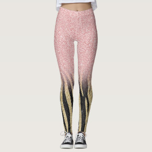 Legging Impressão Negra-Zebra Rosa Dourada Brilhante