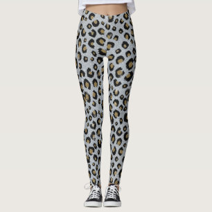Legging Impressão Preta-Leopardo-Preto com Lâmpada Doura