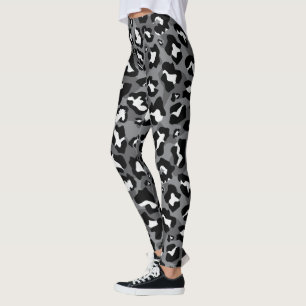 Legging Impressão preto, branco, cinzento do leopardo