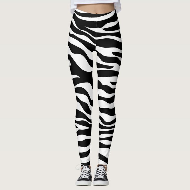 Legging Impressão preto e branco da zebra (Frente)