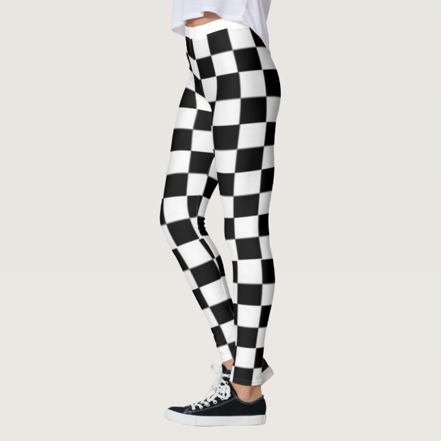 Legging impressão preto e branco do tabuleiro de damas (Esquerda)