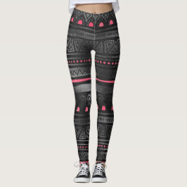 Legging Impressão preto tribal com acentos cor-de-rosa