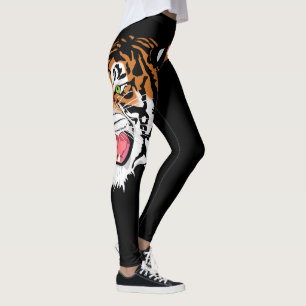 Legging Impressão principal do tigre rujir em caneleiras