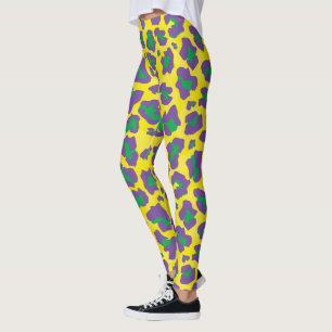 Legging Impressão púrpura, amarela e verde-leopardo