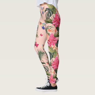 Legging Impressão Tropical Floral, Aves Marinhas, Borbolet
